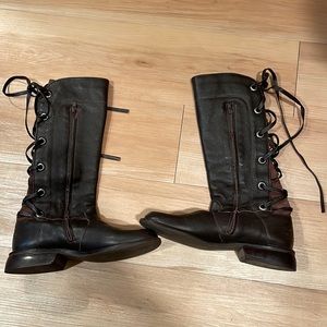 Brown leather lace-up boots